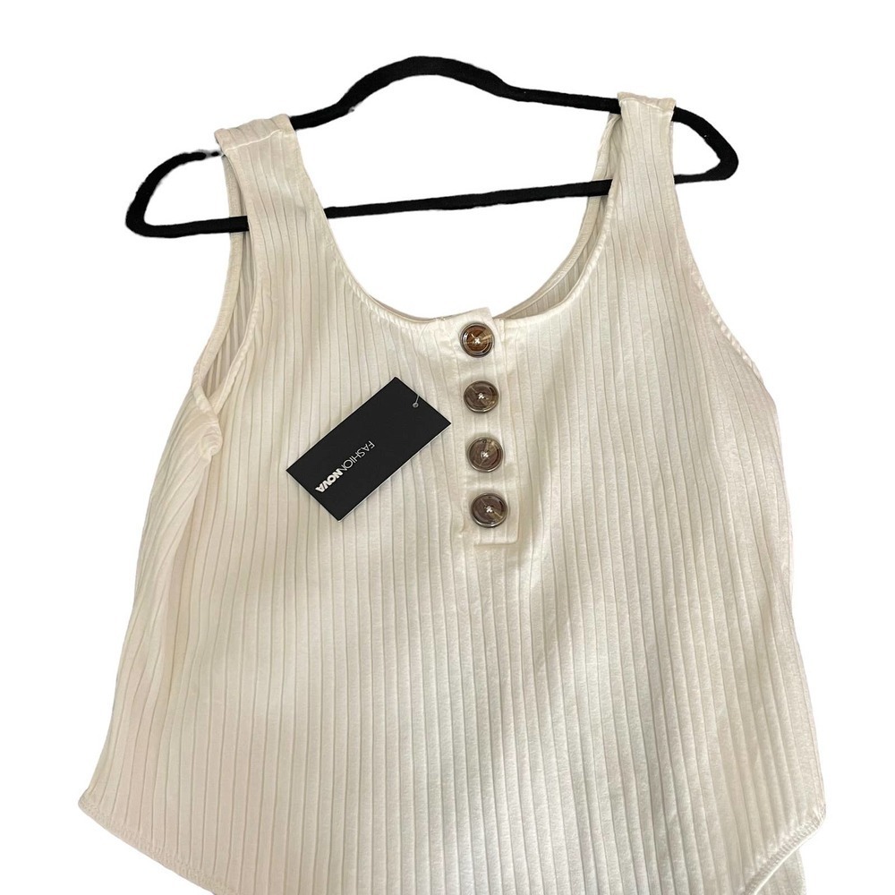 New Fashion Nova Button Down White Ribbed Bodysuit Size 3X - Picture 3 of 8